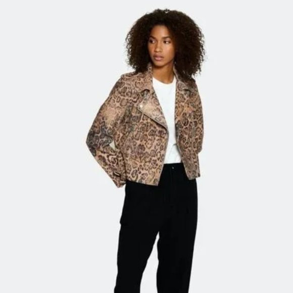 Walter Baker Francis Leopard Print Moto Jacket - Picture 2 of 8
